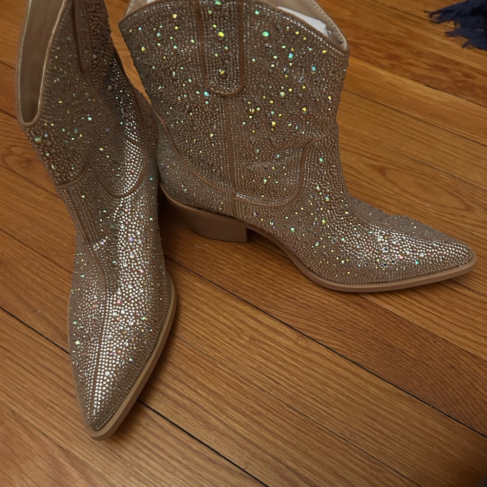 Sparkling Tan Ankle Boots - Picture 2 of 7